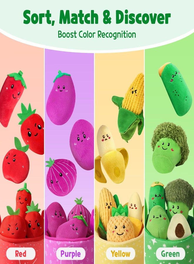SAIMAND Montessori Baby Sensory Toys – 16 PCS Plush Fruit & Veggie Color Sorting Play Food with Crinkle & Rattle, Baby Toys 6-12 Months, Learning Toys for 1 Year Old Boys Girls Gifts - Image 5