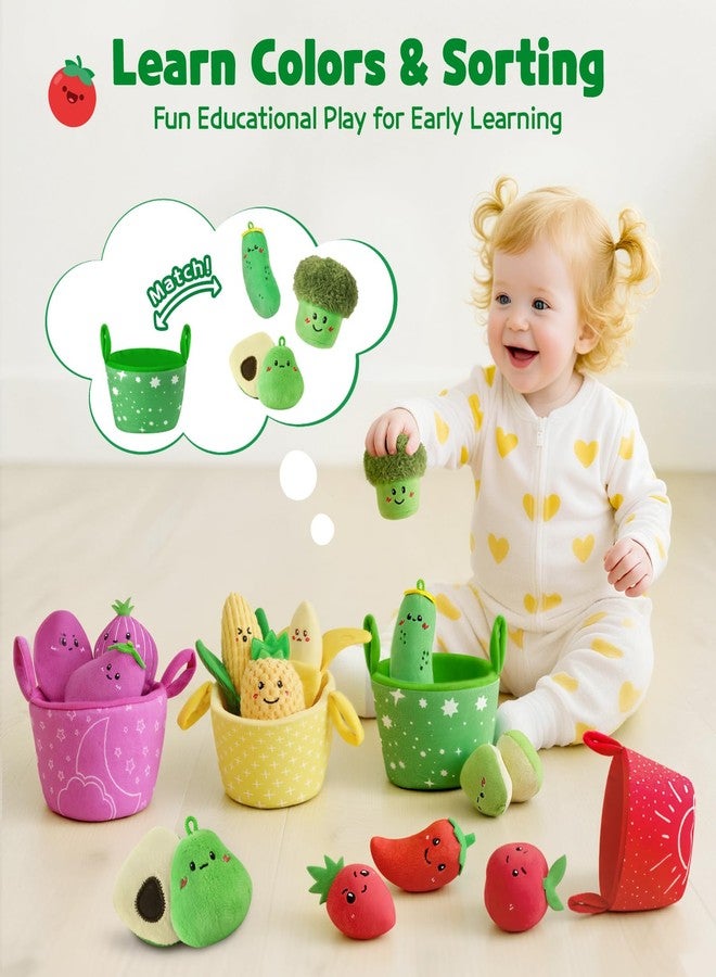 SAIMAND Montessori Baby Sensory Toys – 16 PCS Plush Fruit & Veggie Color Sorting Play Food with Crinkle & Rattle, Baby Toys 6-12 Months, Learning Toys for 1 Year Old Boys Girls Gifts - Image 3