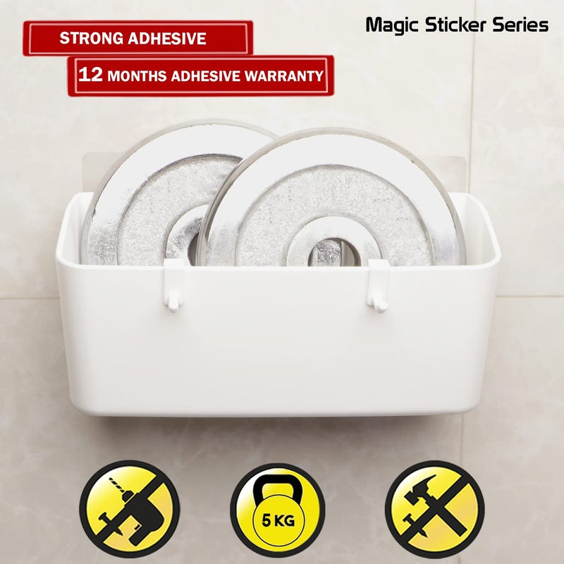HOKIPO Plastic Magic Sticker Series Self Adhesive Bathroom Shelves White Pack of 2 - Image 4