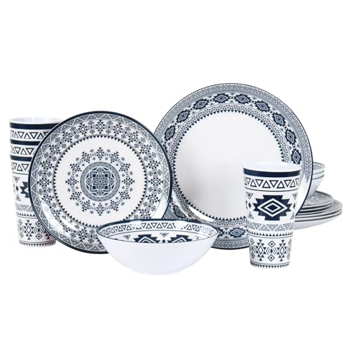 DAPOTO Melamine Dinnerware Set for 4-16 Pcs:Camping Dishes Set with Dinner Plates,Salad Plates, Bowls and Cups.Lightweight and Unbreakable.Indoor and Outdoor Use. - Image 1
