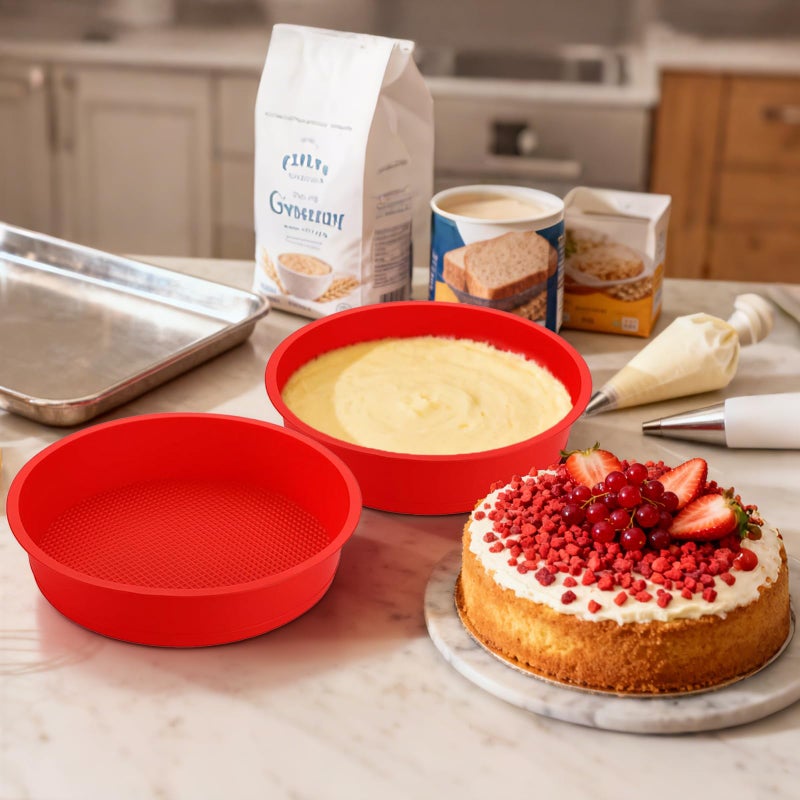 Bekith 4 Pack 9" Silicone Round Cake Pans, Silicone Cake Pans for Baking, Quick Release Baking Mold Round - Image 4