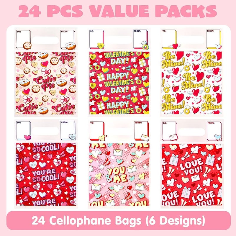 JOYIN 24PCS Valentine’s Day Sealing Gift Bags with Handles for Kids Party Favors, Classroom Exchange Prizes, Valentine’s Goodie Bags - Image 3