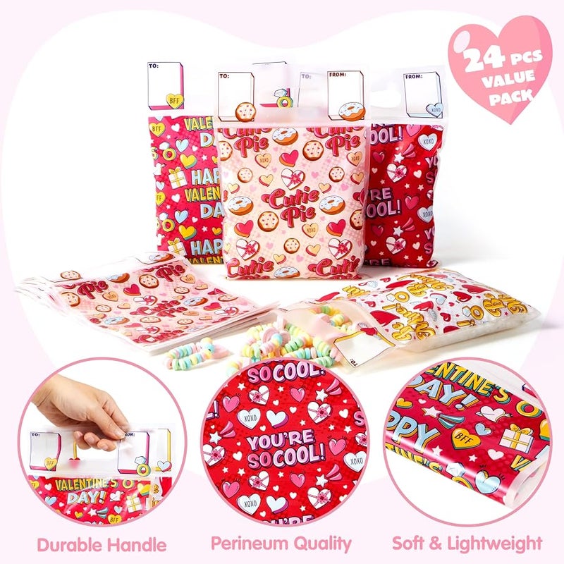 JOYIN 24PCS Valentine’s Day Sealing Gift Bags with Handles for Kids Party Favors, Classroom Exchange Prizes, Valentine’s Goodie Bags - Image 4