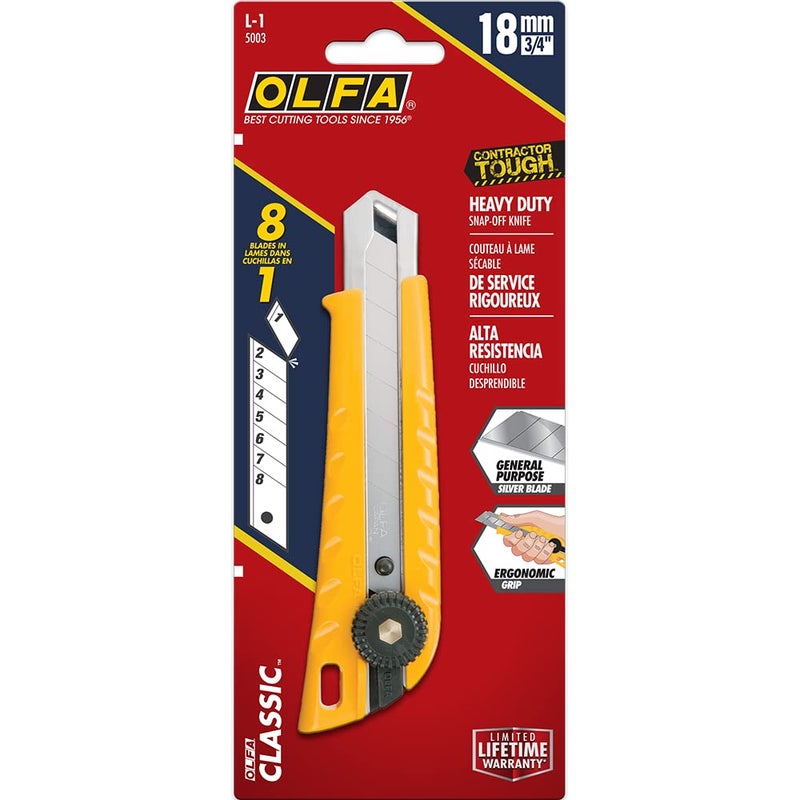 OLFA 18mm Heavy-Duty Utility Knife (L-1) - Multi-Purpose Custom Cutting Depth Utility Knife w/Ergonomic Grip Handle & Snap-Off Blade, Replacement Blades: Any OLFA 18mm Blade - Image 4