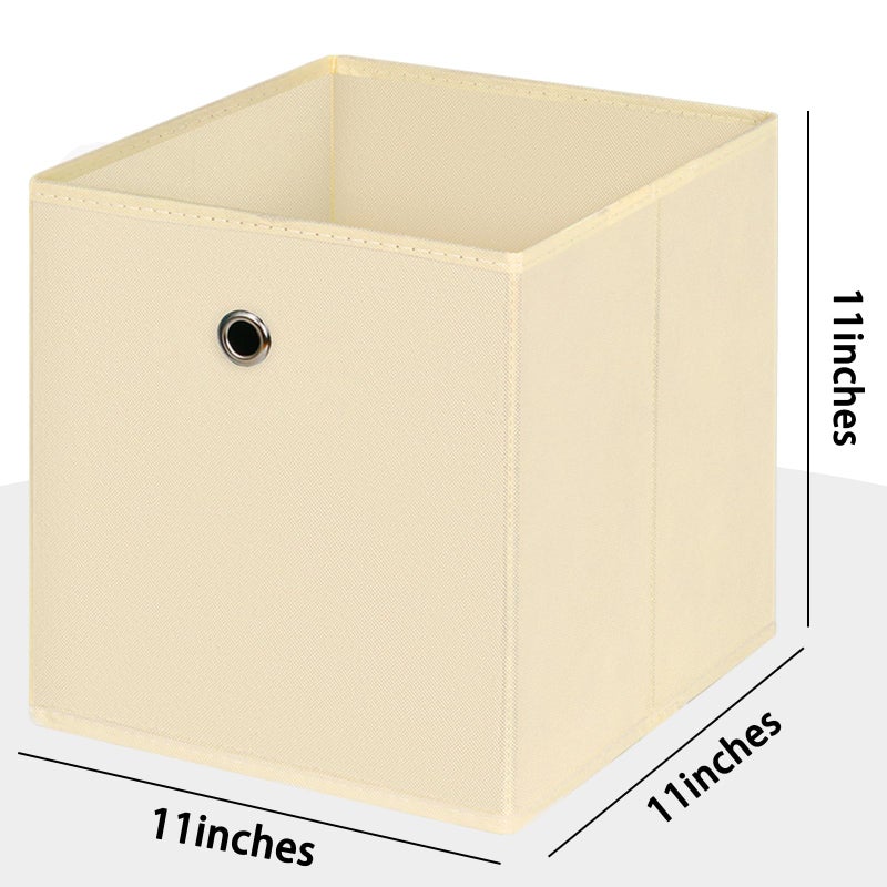 NieEnjoy Foldable Storage Cubes Bins ,11 Inch Cloth Storage Cube Fabric Storage Box Cubes Organizer Baskets with Handles for Home Organizer Set of 3 (Creamy-White) - Image 2