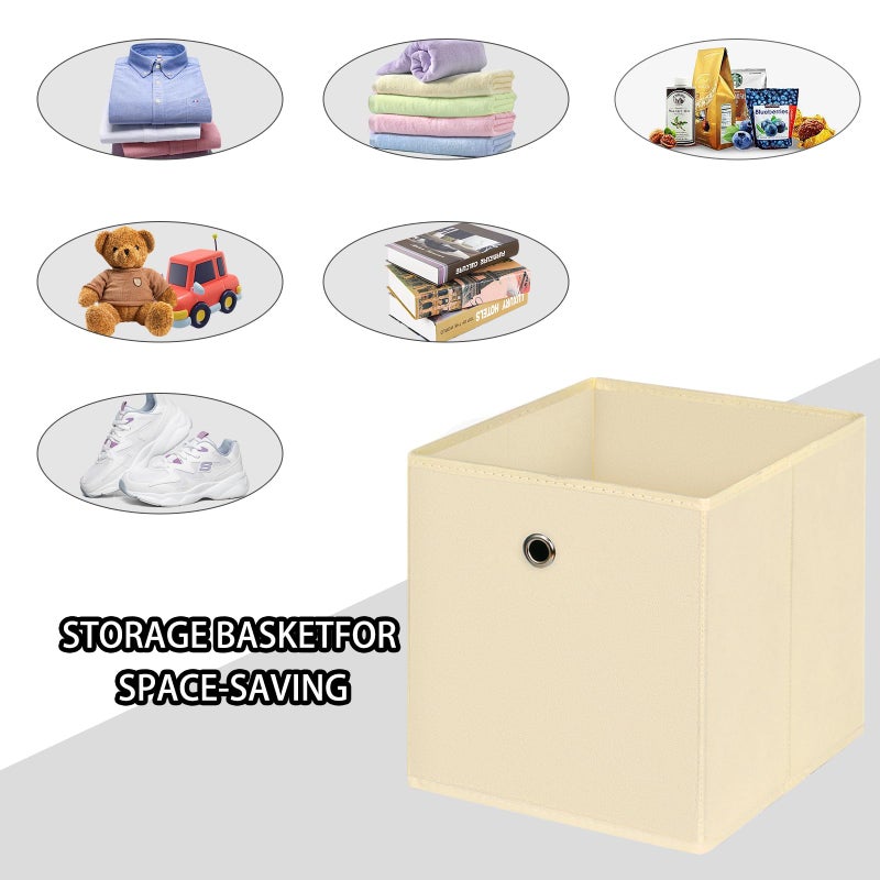NieEnjoy Foldable Storage Cubes Bins ,11 Inch Cloth Storage Cube Fabric Storage Box Cubes Organizer Baskets with Handles for Home Organizer Set of 3 (Creamy-White) - Image 3