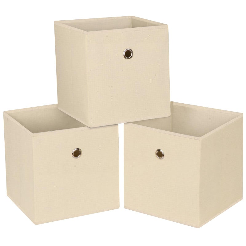 NieEnjoy Foldable Storage Cubes Bins ,11 Inch Cloth Storage Cube Fabric Storage Box Cubes Organizer Baskets with Handles for Home Organizer Set of 3 (Creamy-White) - Image 1