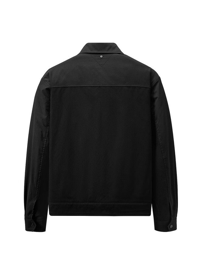 Dancing Wolves [far-infrared Heating & Quilted Thickening] Trendy Workwear Collar Warm Men's Jacket 001 Black L