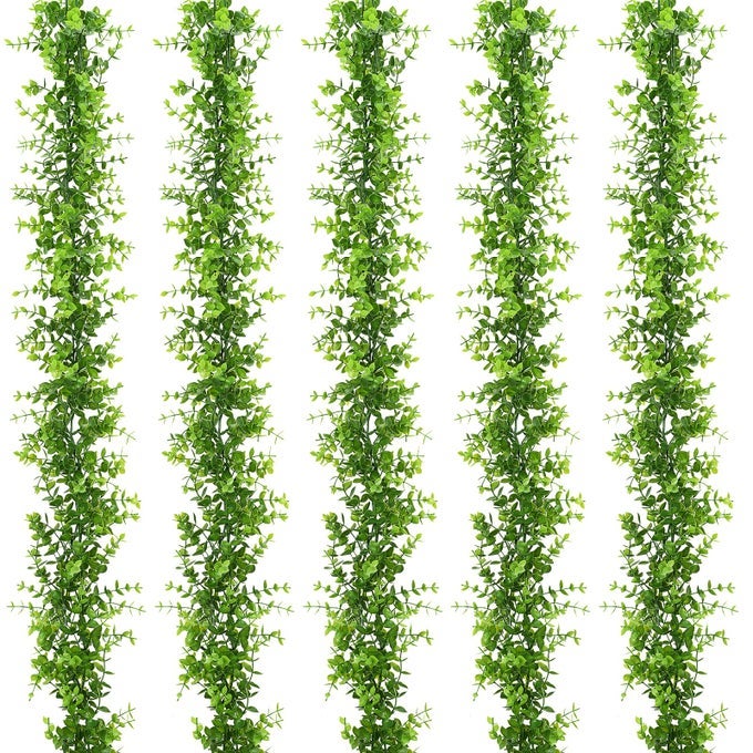 5 Packs Faux Eucalyptus Greenery Garland 30FT Artificial Eucalyptus Leaves Vine Fake Hanging Garlands Wedding Backdrop Arch Wall Table Party Decor Green