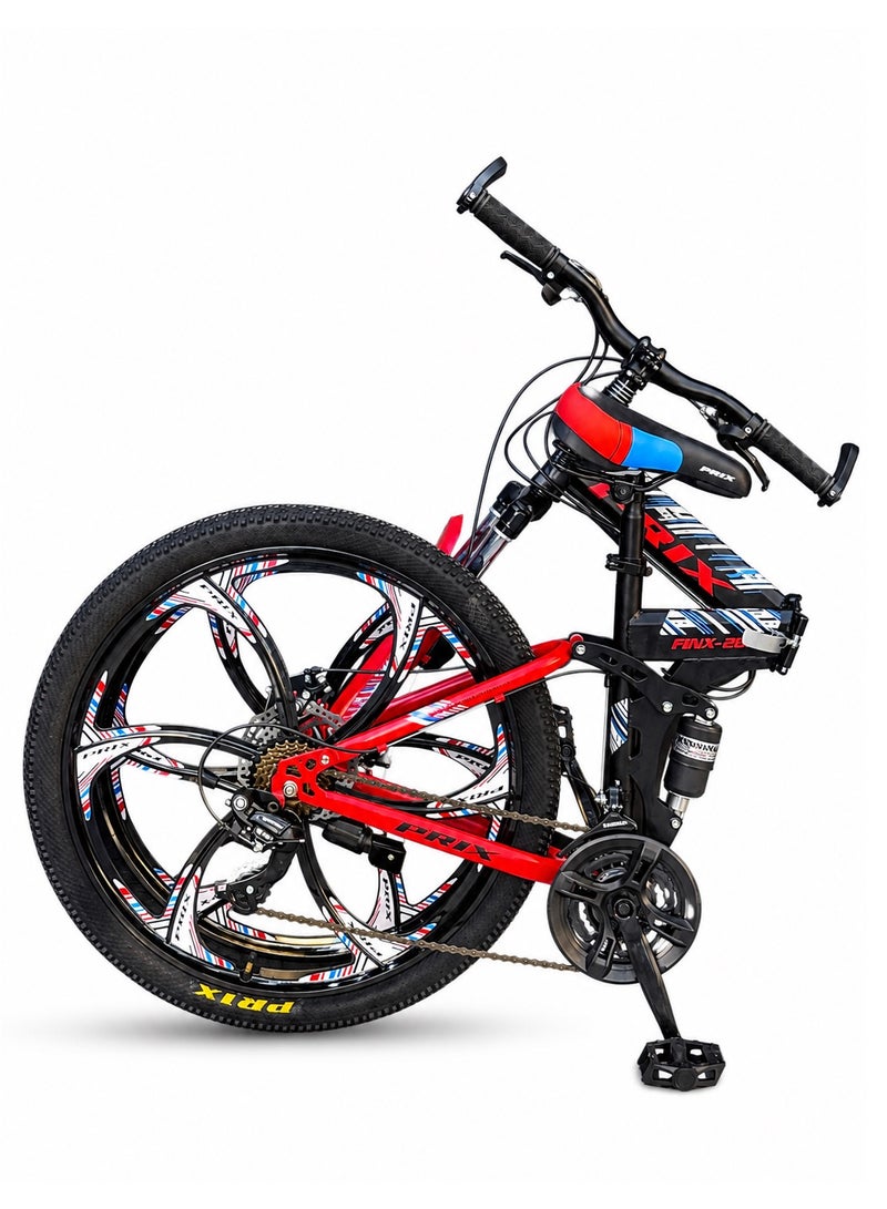 Prix 26-Inch Folding Mountain Bike – 21 Speeds – Front & Rear Suspension – Disc Brakes – Sport Alloy Wheels - Image 1