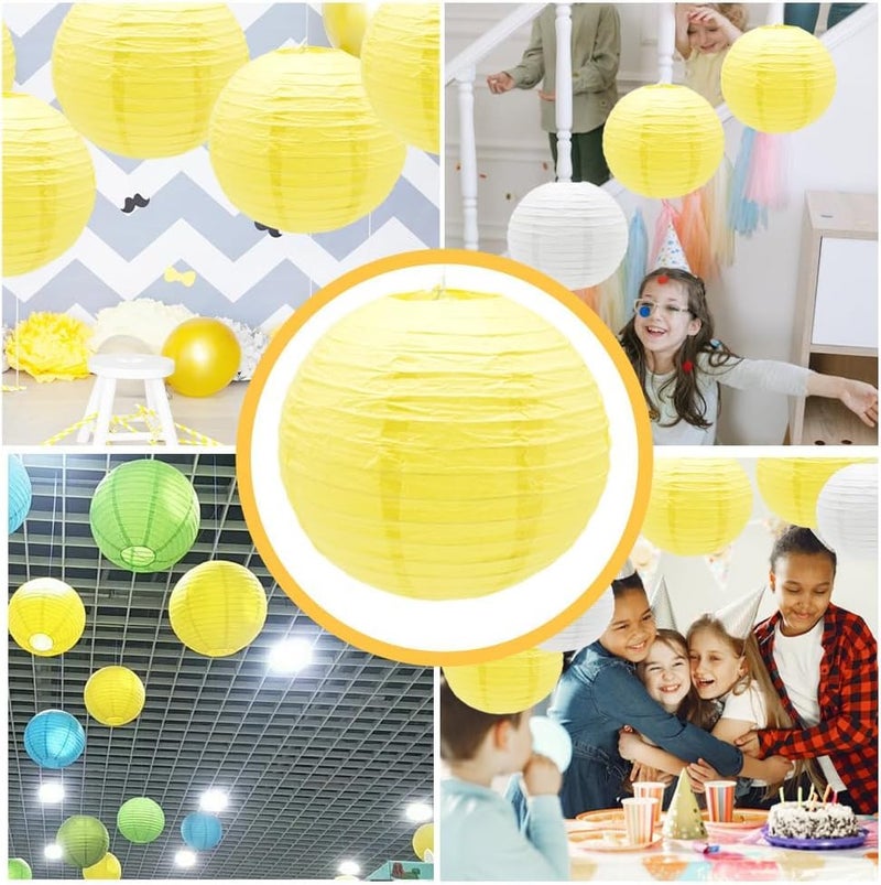 The Decor Affair Set of 6 Hanging Paper Lanterns – Foldable Round Paper Lamps for Party Decorations, Wedding Backdrops, Christmas Events, and Home Decoration (Yellow, 10 Inch) - Image 5