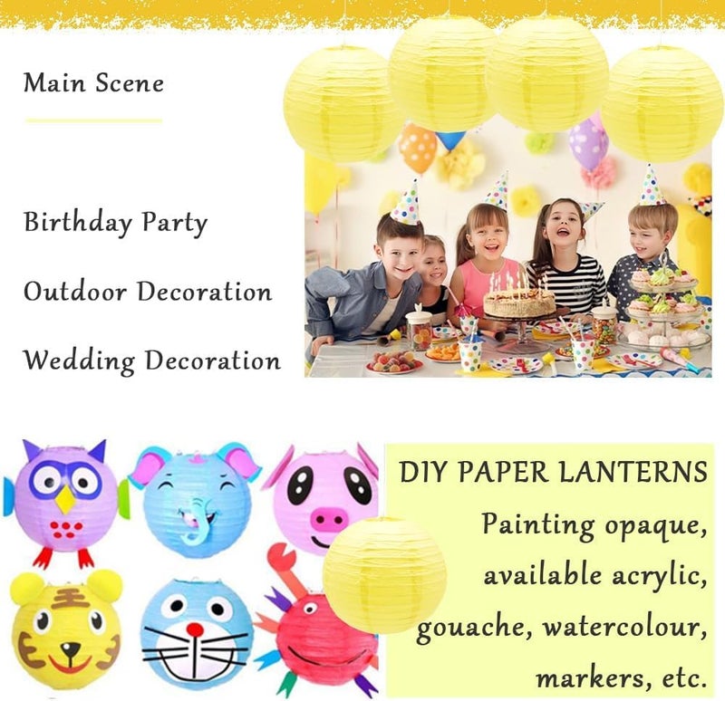 The Decor Affair Set of 6 Hanging Paper Lanterns – Foldable Round Paper Lamps for Party Decorations, Wedding Backdrops, Christmas Events, and Home Decoration (Yellow, 10 Inch) - Image 3