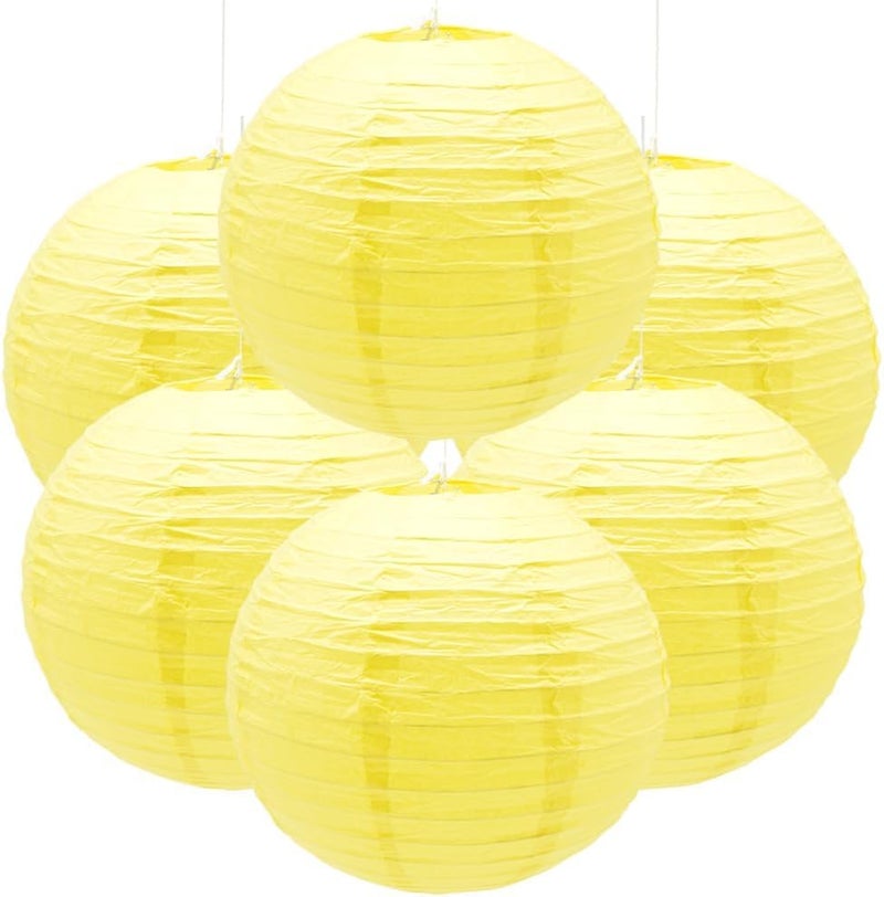 The Decor Affair Set of 6 Hanging Paper Lanterns – Foldable Round Paper Lamps for Party Decorations, Wedding Backdrops, Christmas Events, and Home Decoration (Yellow, 10 Inch) - Image 4