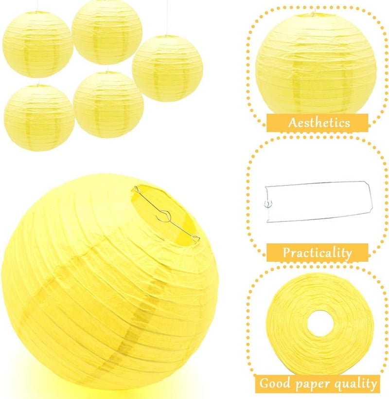 The Decor Affair Set of 6 Hanging Paper Lanterns – Foldable Round Paper Lamps for Party Decorations, Wedding Backdrops, Christmas Events, and Home Decoration (Yellow, 10 Inch) - Image 2