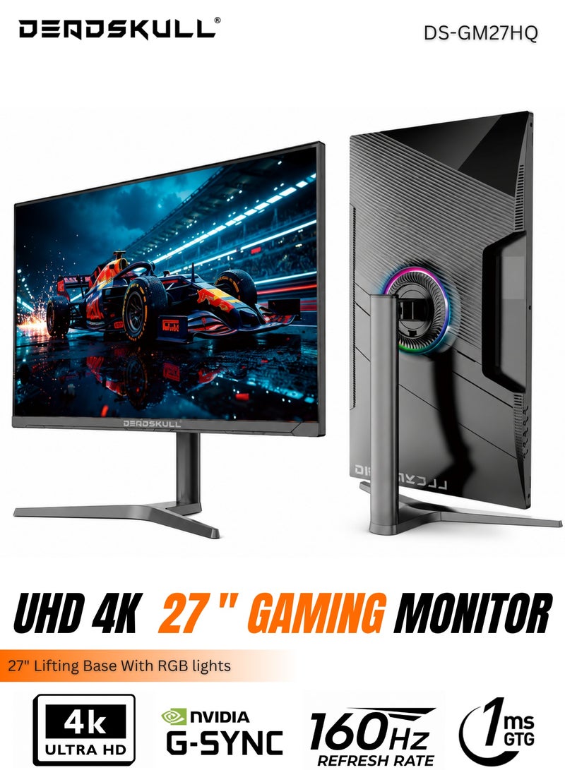 دايد سكل شاشة ألعاب مقاس 27 بوصة بدقة UHD 4K (3840×2160)، معدل تحديث 160 هرتز، زمن استجابة 0.1 مللي ثانية، لوحة Fast IPS، منفذ HDMI 2.1، إضاءة RGB، حامل قابل للتعديل، تدعم تقنيتي FreeSync وG-Sync. - Image 1