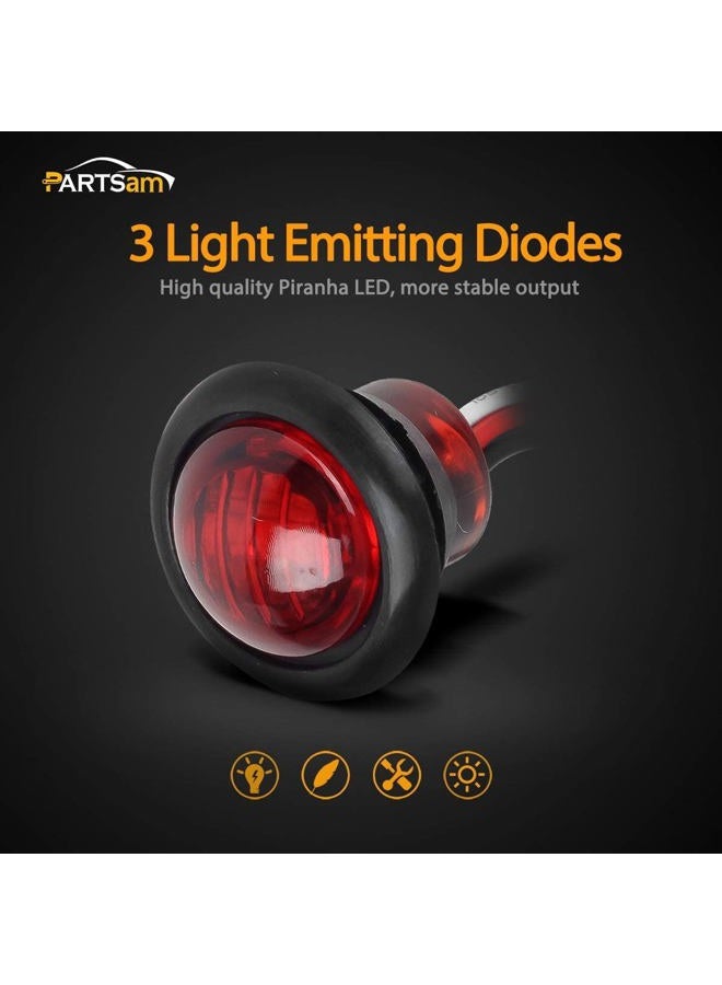 Partsam (10) LED Light Red 3/4" Clearance Marker Trailer Bullet Grommet Lights, 3/4 led dual function marker lights, 3 LED Mini Auxiliary Stop Turn Tail Brake Light, 3/4 led marker lights 3 wire - Image 3