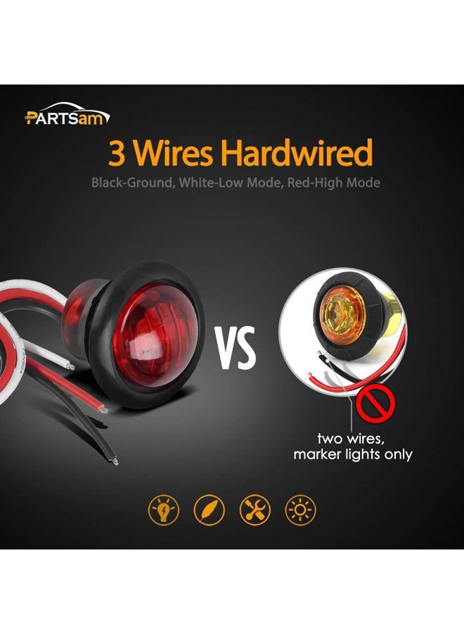 Partsam (10) LED Light Red 3/4" Clearance Marker Trailer Bullet Grommet Lights, 3/4 led dual function marker lights, 3 LED Mini Auxiliary Stop Turn Tail Brake Light, 3/4 led marker lights 3 wire - Image 2