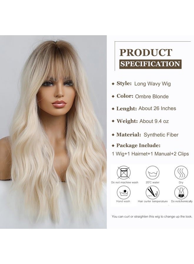 Esmee باروكة شقراء بطول 26 بوصة مع غرة شعر صناعي طبيعي بألوان أومبري شقراء ومجعدة مع جذور داكنة للنساء للاستخدام اليومي وحفلات الكوسبلاي - Image 2