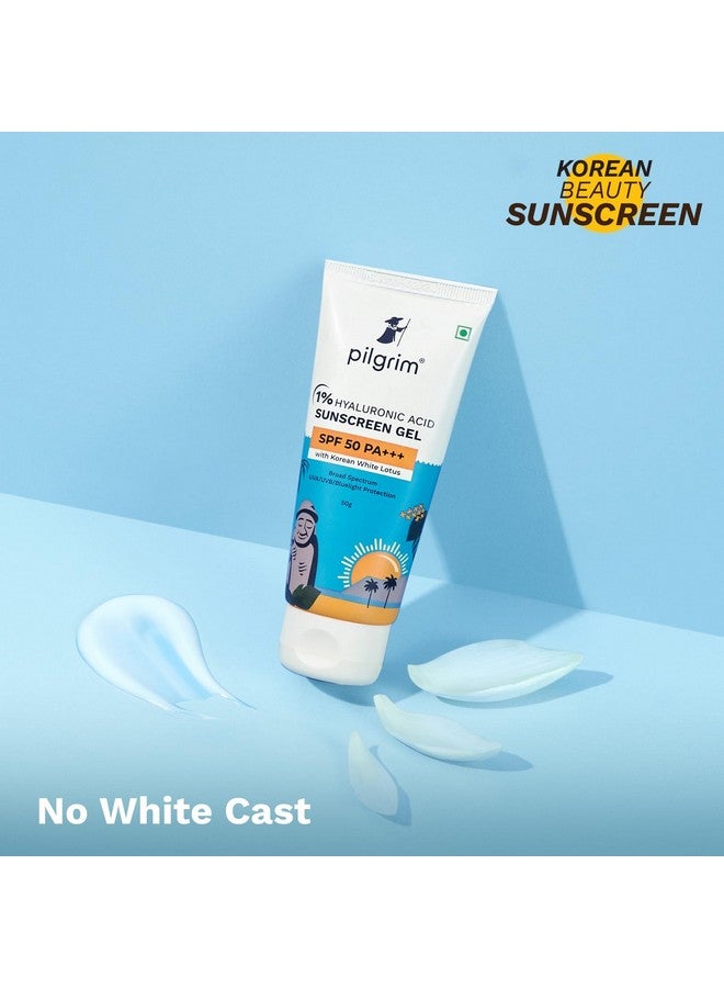PILGRIM 1% Hyaluronic Acid Sunscreen Gel | Sunscreen Spf 50 +++ For Men And Women With Korean White Lotus | Broad Spectrum, Non-Greasy, No White Cast & Prevents Tanning | All Skin Types | 50 Gm  - Image 2