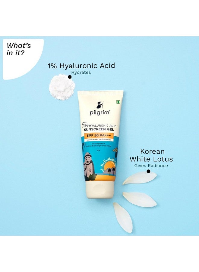 PILGRIM 1% Hyaluronic Acid Sunscreen Gel | Sunscreen Spf 50 +++ For Men And Women With Korean White Lotus | Broad Spectrum, Non-Greasy, No White Cast & Prevents Tanning | All Skin Types | 50 Gm  - Image 3