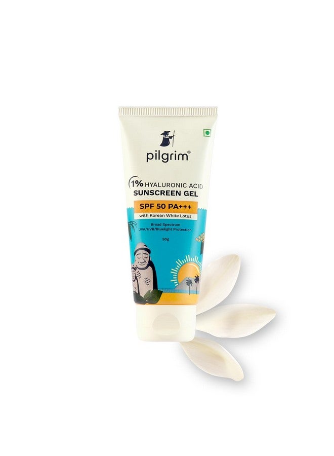 PILGRIM 1% Hyaluronic Acid Sunscreen Gel | Sunscreen Spf 50 +++ For Men And Women With Korean White Lotus | Broad Spectrum, Non-Greasy, No White Cast & Prevents Tanning | All Skin Types | 50 Gm  - Image 1