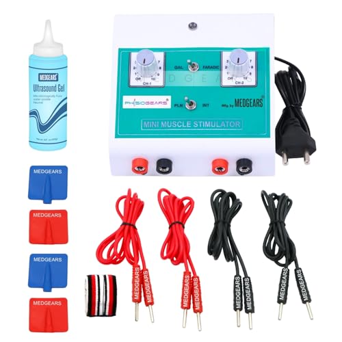 Physiogears Mini MS Two Channel Muscle Stimulator Machine Galvanic with Faradic Stimulation Physiotherapy with One Year Warranty (Electro Pads) - Image 1