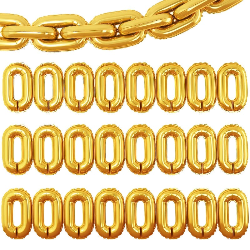 Vibzox Gold Foil Chain Balloons, 24PCS Giant Chain Balloon Garland for 80s 90s Hip Hop Party Decorations, Jumbo Chain Link Balloons for Retro Theme Birthdays Graduations Weddings Arch Supplies (16inch) - Image 1