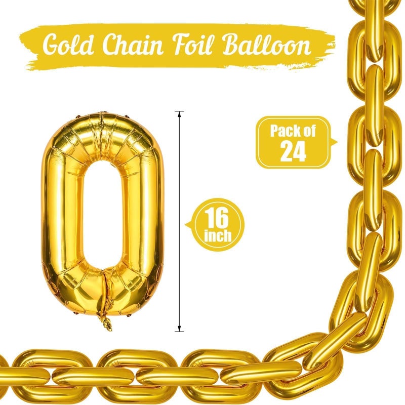 Vibzox Gold Foil Chain Balloons, 24PCS Giant Chain Balloon Garland for 80s 90s Hip Hop Party Decorations, Jumbo Chain Link Balloons for Retro Theme Birthdays Graduations Weddings Arch Supplies (16inch) - Image 2