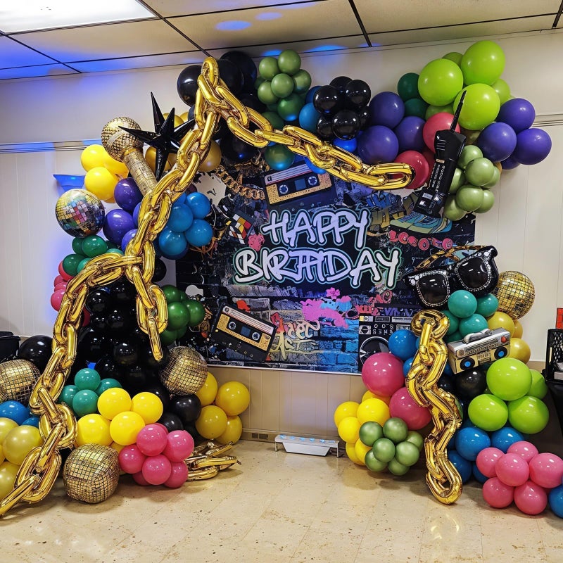 Vibzox Gold Foil Chain Balloons, 24PCS Giant Chain Balloon Garland for 80s 90s Hip Hop Party Decorations, Jumbo Chain Link Balloons for Retro Theme Birthdays Graduations Weddings Arch Supplies (16inch) - Image 4
