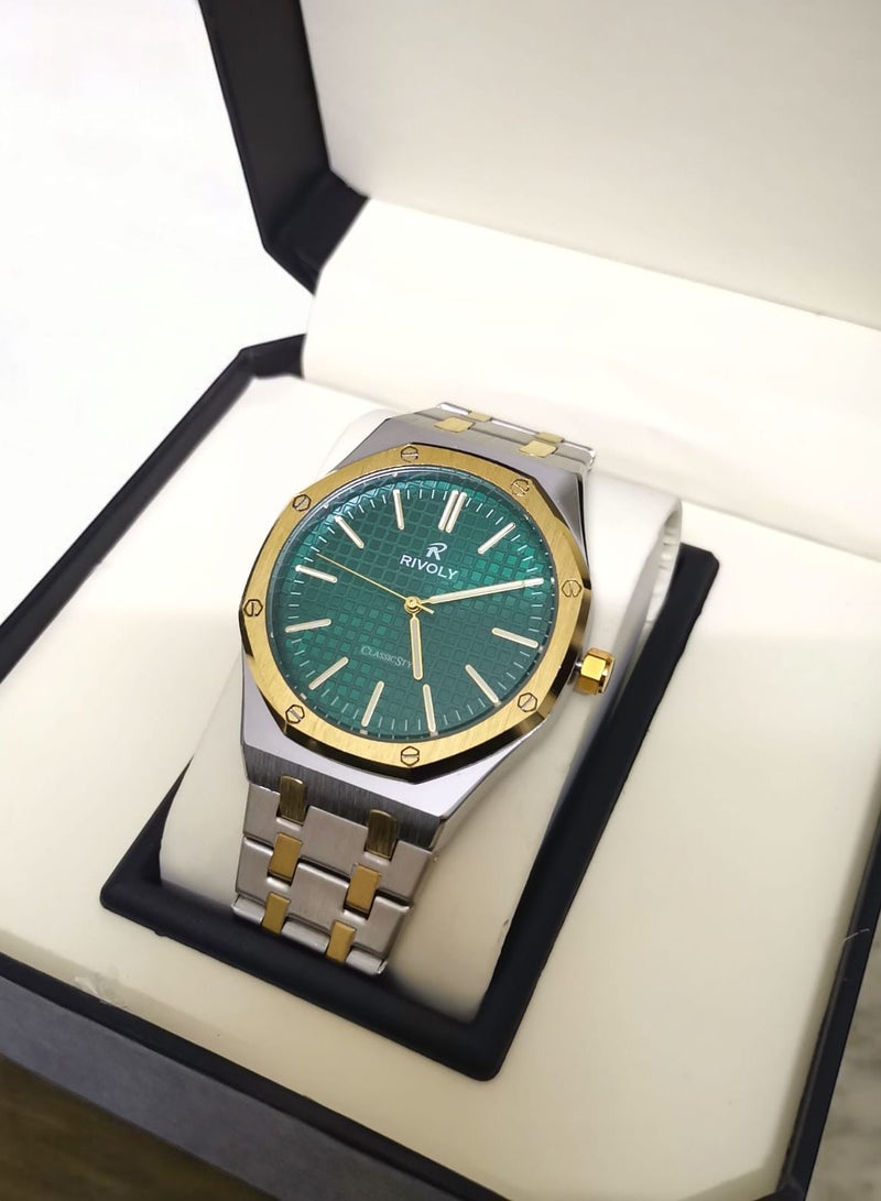 Rivoly Men's Stainless Steel Analog Quartz Watch, Easy to Read Fashion Design Waterproof Classic Luxury Big Face Wrist Watch  - Image 1