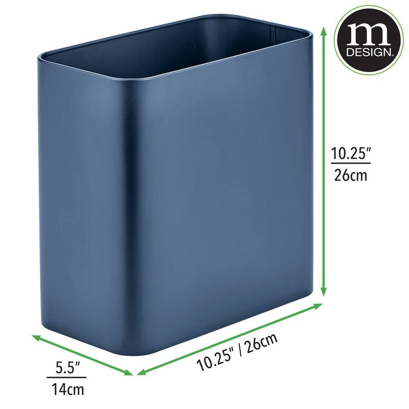 m-design Small Metal 2.4 Gallon/9 Liter Trash Can Wastebasket Garbage Bin for Bathroom, Slim Rubbish Waste Bin Trashcans - Mirri Collection - Navy Blue - Image 3