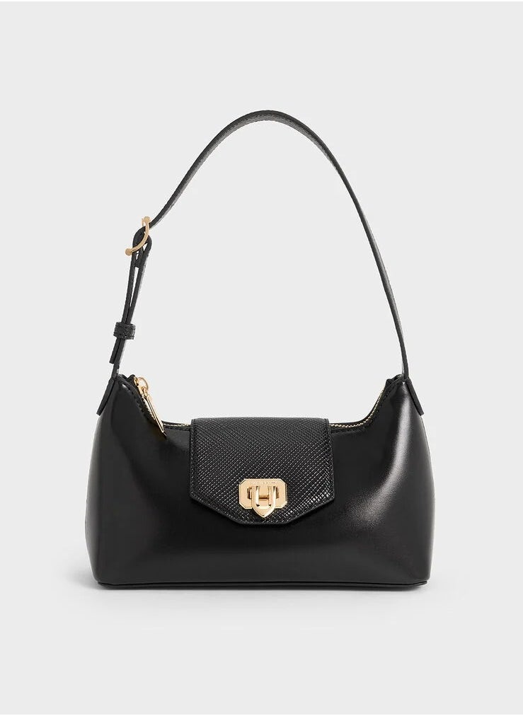 Charles & Keith Arwen Belted Shoulder Bag & Crossbody Bag - Black  - Image 1