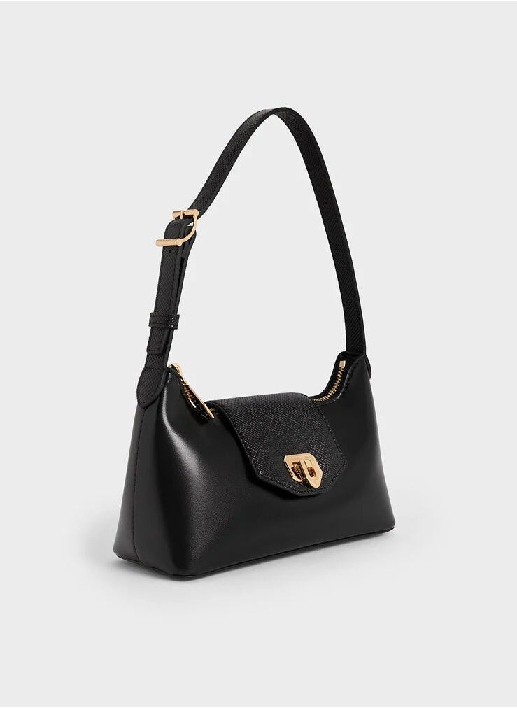 Charles & Keith Arwen Belted Shoulder Bag & Crossbody Bag - Black  - Image 3
