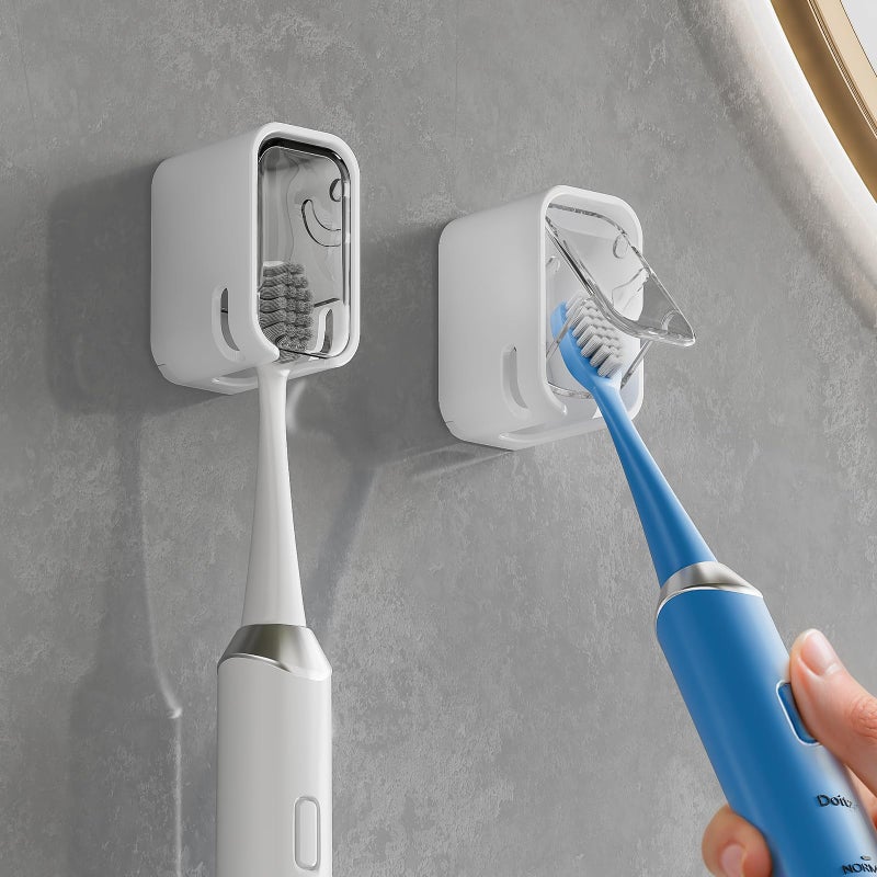 MOPMS Toothbrush Holders for Bathroomã€Innovation Single Slot Designã€‘ 2PCS Toothbrush Holder Wall Mounted with Cover for Shower, Single Toothbrush Dispenser Storage Organizer for Family & Travel - Image 1