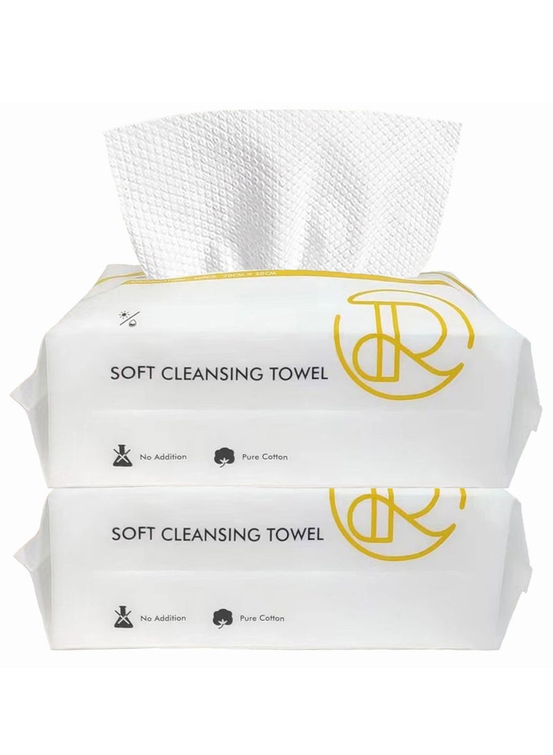 general 2 Pack Disposable Face Towel, Extra Thick Cotton Face Cloths, 100% Cotton Lint-Free Unscented Dry Wipe Facial Tissue, Make Up Removing Facial Tissue Ultra Soft, for Sensitive Skin - Image 1
