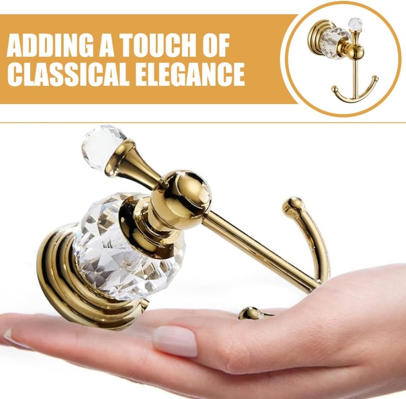 Gold Crystal Robe Hook and Wall Towel Hanger, Punching Heavy Duty Clothes Hook for Bathroom and Closet, Wall-Mounted Kitchen and Door Behind Organizer - Image 3