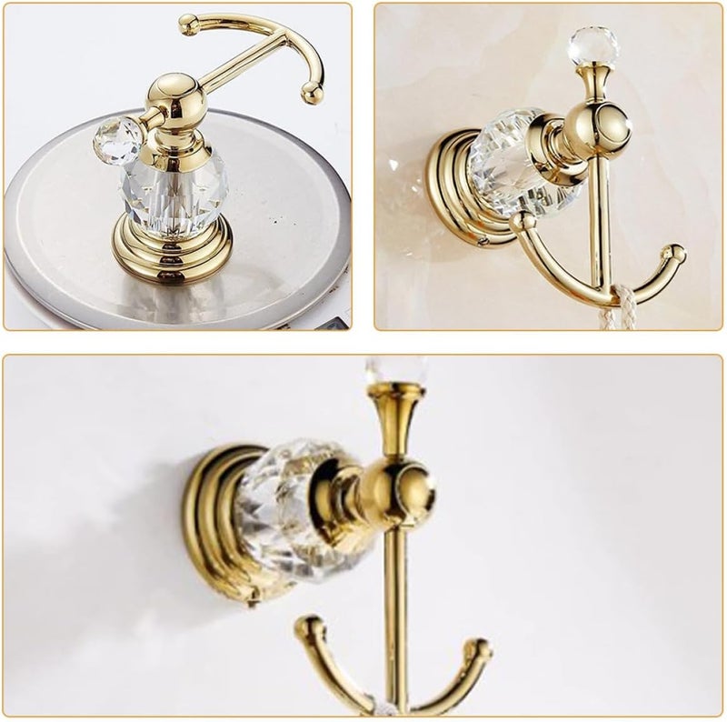 Gold Crystal Robe Hook and Wall Towel Hanger, Punching Heavy Duty Clothes Hook for Bathroom and Closet, Wall-Mounted Kitchen and Door Behind Organizer - Image 5