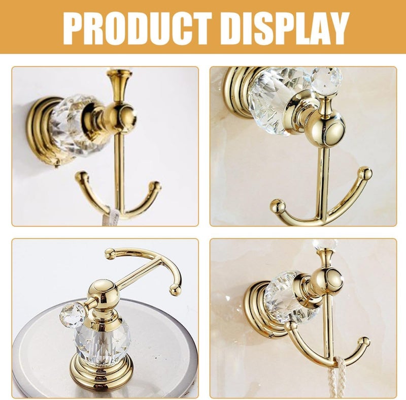 Gold Crystal Robe Hook and Wall Towel Hanger, Punching Heavy Duty Clothes Hook for Bathroom and Closet, Wall-Mounted Kitchen and Door Behind Organizer - Image 4
