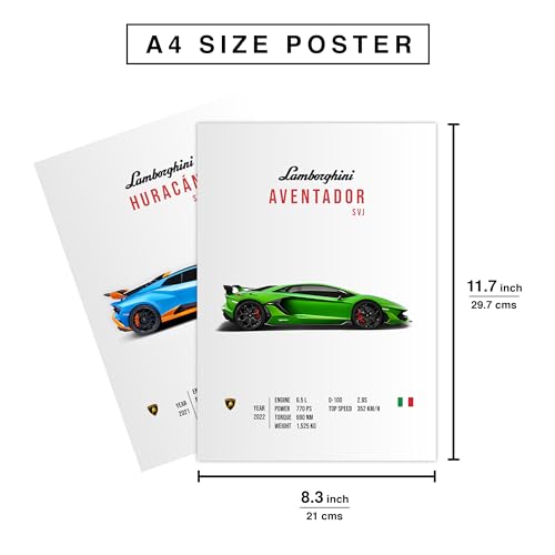 CodersParadise Lambo Wall Posters 8x12 Inch (A4) | Premium Sports Car Prints, Luxury Car Wall Art for Bedroom | Living Room, Office & Garage, Glue Dots Included – Pack of 6 - Image 3