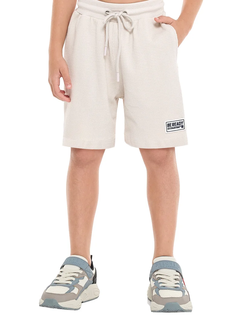 victor and jane Oversized - Boys' Jacquard 2-Piece Set - Polo T-Shirt with Badge Detail and matching Shorts with Pockets,