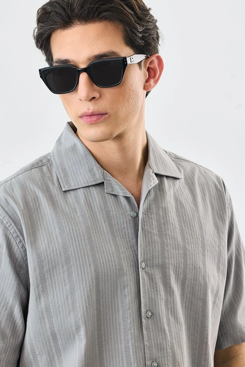 SNITCH Grey Textured Box Fit 100% Cotton Shirt for Men | Best Price UAE