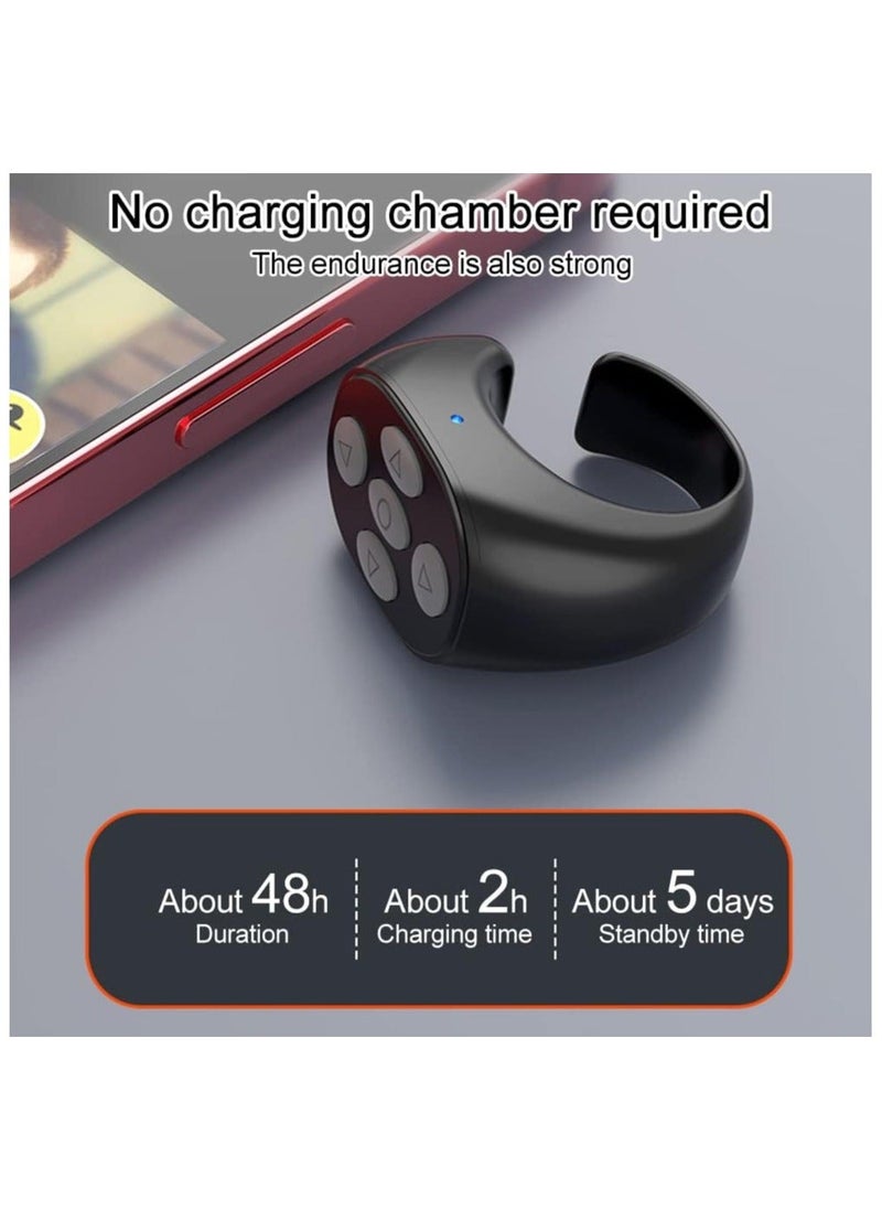 Fingertip Wireless Bluetooth Remote Control, TIK-to-k Remote Control APP Kindle Page Turner, Scrolling Rings Rechargeable Camera Remote for Phones Tablets(Black)