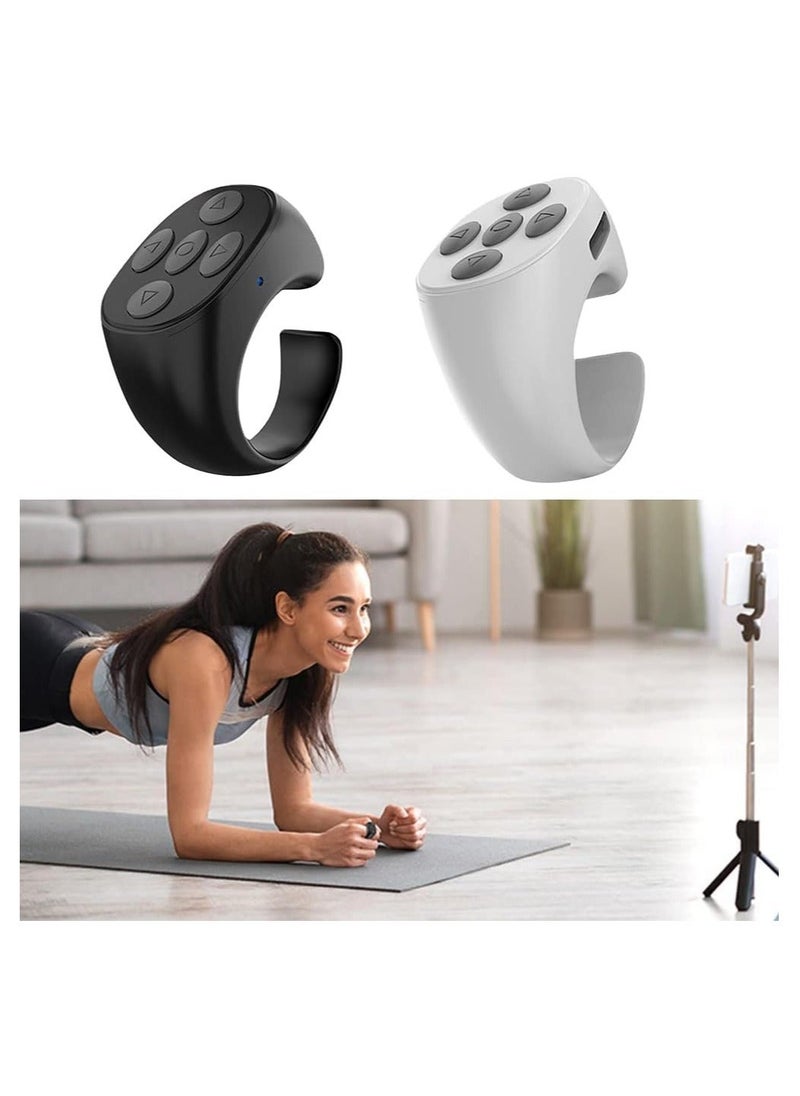 Fingertip Wireless Bluetooth Remote Control, TIK-to-k Remote Control APP Kindle Page Turner, Scrolling Rings Rechargeable Camera Remote for Phones Tablets(Black)