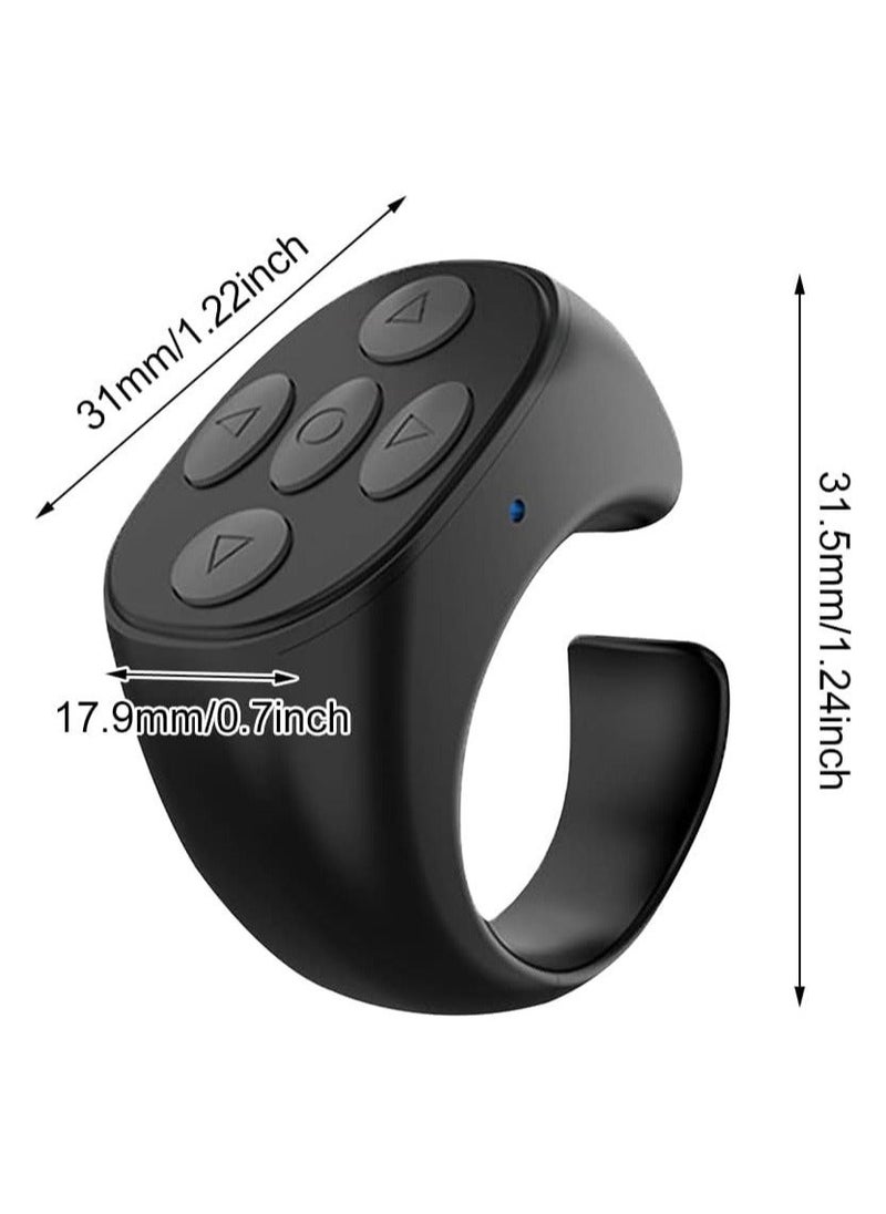 Fingertip Wireless Bluetooth Remote Control, TIK-to-k Remote Control APP Kindle Page Turner, Scrolling Rings Rechargeable Camera Remote for Phones Tablets(Black)