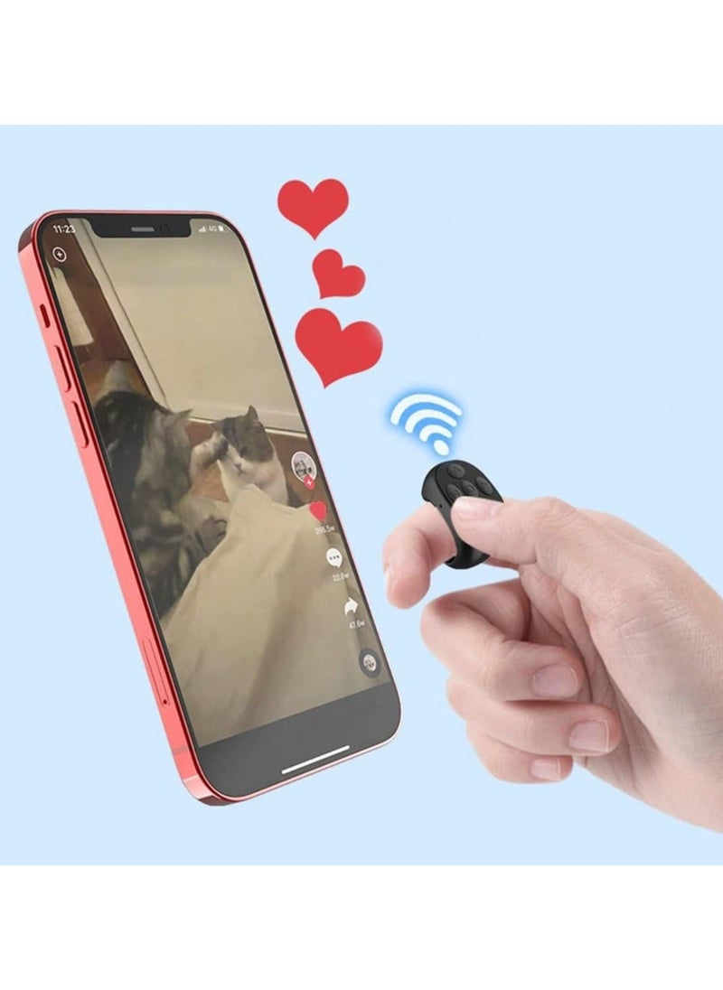 Fingertip Wireless Bluetooth Remote Control, TIK-to-k Remote Control APP Kindle Page Turner, Scrolling Rings Rechargeable Camera Remote for Phones Tablets(Black)