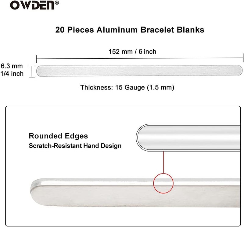 OWDEN Premium Metal Stamping Bracelet blanks,Width:1/4 inch and Length: 6 inch, Thickness: 1.5mm,20Pack Aluminum Bracelet Blanks for Jewelry Stamps Working. - Image 3