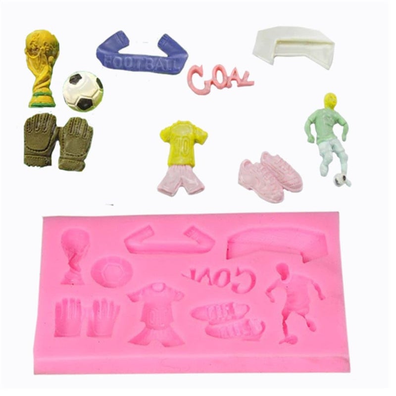 Husaini Mart HUSAINI MART Multicolour Football Cake Pop Mould 1 Piece Football Cake Decorations Silicone Chocolate Mould with Soccer Gloves Sportswear Trophy Goal Player Ball Shoes Shaped Fondant Baking Mould  - Image 1