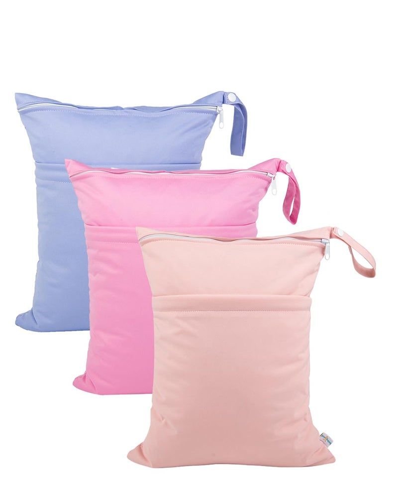 babygoal Wet Dry Bags for Baby Cloth Diapers, Washable Travel Bags, Beach, Pool, Gym Bag for Swimsuits & Wet Clothes with 2 Pockets 3 Pack 3LN09 - Image 1