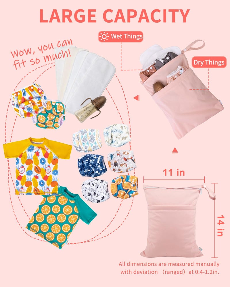 babygoal Wet Dry Bags for Baby Cloth Diapers, Washable Travel Bags, Beach, Pool, Gym Bag for Swimsuits & Wet Clothes with 2 Pockets 3 Pack 3LN09 - Image 5