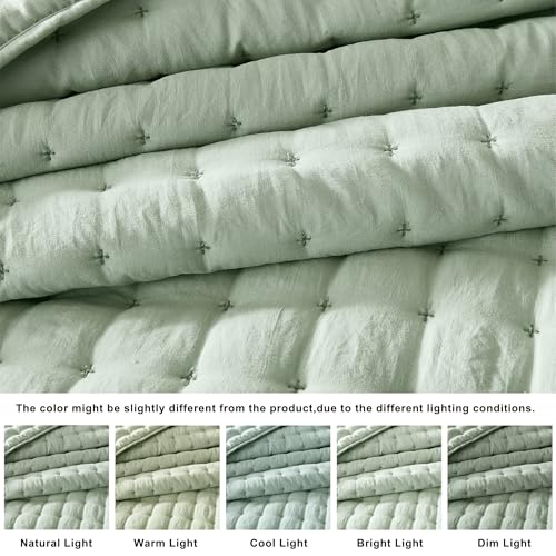 WDCOZY Sage Green California Oversized Cal King Size Quilt Bedding Sets with 2 Pillow Shams, Lightweight Soft Bedspread Coverlet Bed Cover for All Season, 3 Pieces, 116x106 inches - Image 2